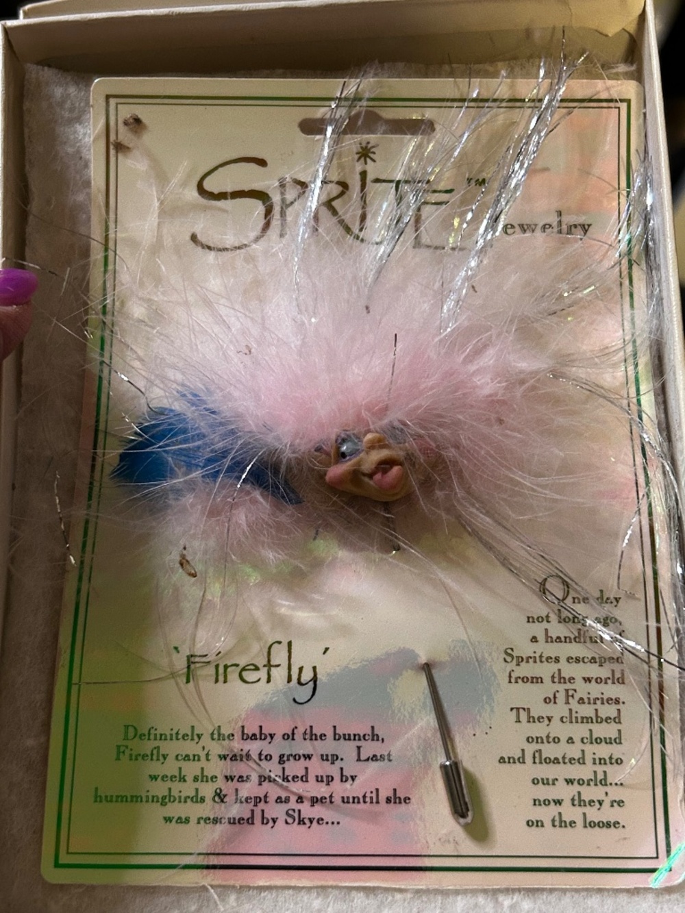 VTG Sprite Firefly Fairy Doll Pin Brooch Patrick Wise Jewelry Collection 1993